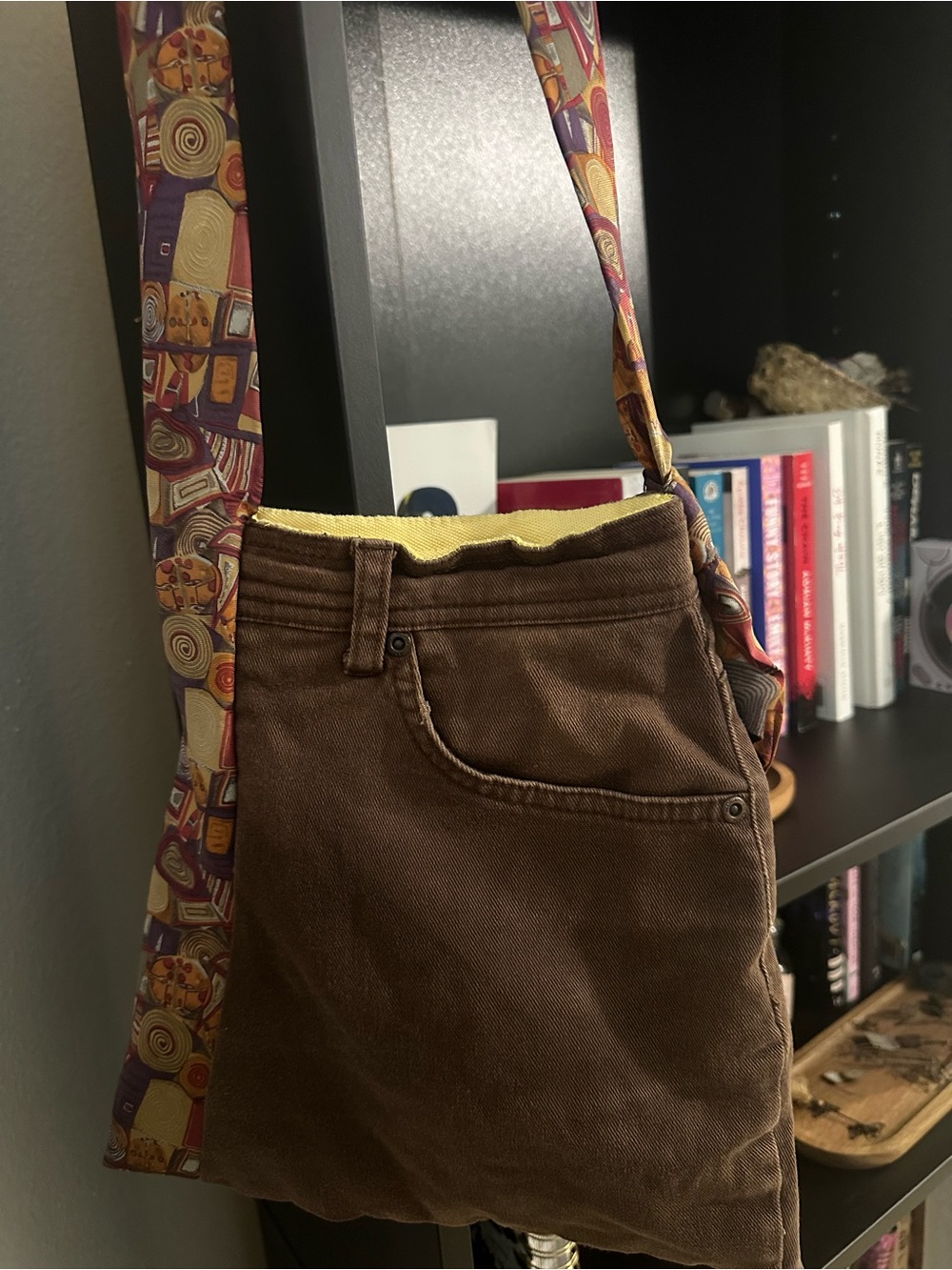 Handmade up-cycled Brown Denim Vintage look tie  Hobo Bag
